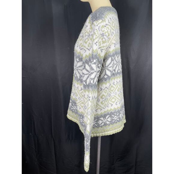 Vintage Croft & Barrow Fair Isle Patterned Cardigan Sweater, Green & Grey XL - Picture 3 of 6